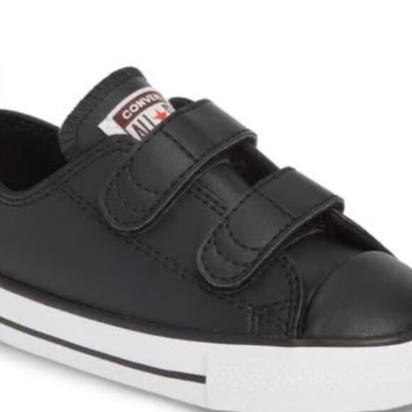 Converse Toddler Unisex Sneakers Black Leather Velcro - Picture 8 of 8